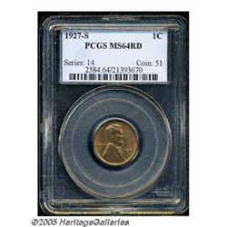 1927-S 1C MS64 Red PCGS. Oaken-red color with nic