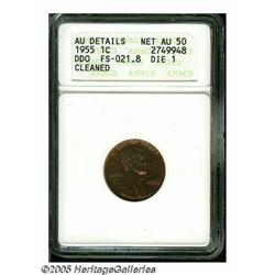 1955/55 1C Doubled Die--Cleaned--ANACS. AU Detail