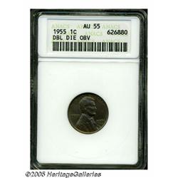 1955/55 1C Doubled Die AU55 ANACS. Glossy, chocol