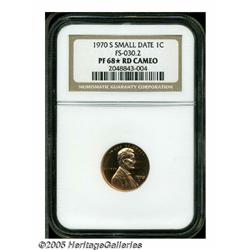 1970-S 1C Small Date PR68 S Red Cameo NGC. FS-030