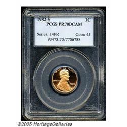 1982-S 1C PR70 Deep Cameo PCGS. A needle-sharp sp