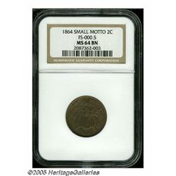 1864 2C Small Motto MS64 Brown NGC. FS-000.5. Thi