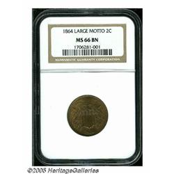 1864 2C Large Motto MS66 Brown NGC. Lovely cherry