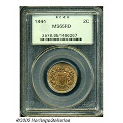 1864 2C Large Motto MS65 Red PCGS. Sharply struck