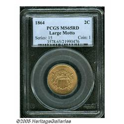 1864 2C Large Motto MS65 Red PCGS. Well struck wi