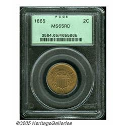 1865 2C MS65 Red PCGS. Fancy 5. Lustrous and well