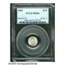 1851 3CS MS66 PCGS. Very sharply struck, for the 