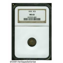 1852 3CS MS65 NGC. The deepest imaginable toning 