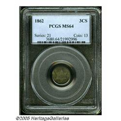 1862 3CS MS64 PCGS. Well struck and carefully pre