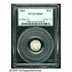 1862 3CS MS66 PCGS. This Civil War issue possesse
