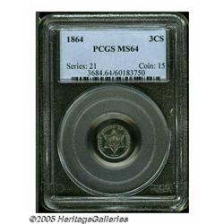 1864 3CS MS64 PCGS. Lustrous surfaces are occupie