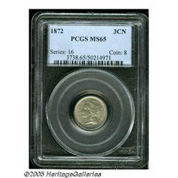 1872 3CN MS65 PCGS. Attractive Gem example with s