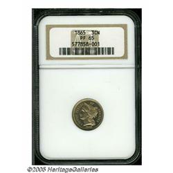 1865 3CN PR65 NGC. Breen-2412. Golden example, wi