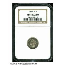 1866 3CN PR65 Cameo NGC. Attractive Gem example w