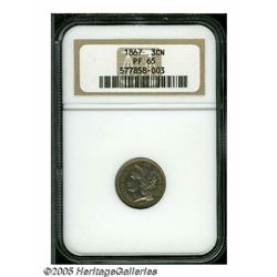 1867 3CN PR65 NGC. Enticing Gem proof, with light