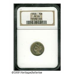 1868 3CN PR65 NGC. Attractive with faint milky-or