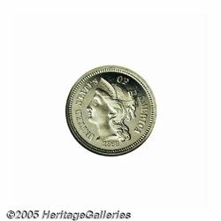 1868 3CN PR66 Ultra Cameo NGC. Light apricot colo