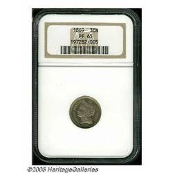 1869 3CN PR65 NGC. Yellow-violet surfaces, partic