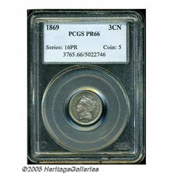 1869 3CN PR66 PCGS. This exquisite Proof Three Ce
