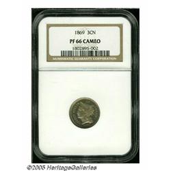 1869 3CN PR66 Cameo NGC. Well mirrored with a spl