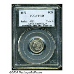1870 3CN PR65 PCGS. Particularly attractive Gem p