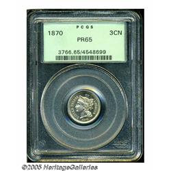 1870 3CN PR65 PCGS. An attractive Gem proof, with