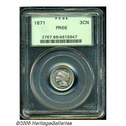 1871 3CN PR66 PCGS. Bright nickel-gray surfaces e