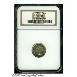 1873 3CN Closed 3 PR65 NGC. Lovely faintly beige 