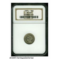 1874 3CN PR65 NGC. Attractive undulating blue and