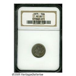 1875 3CN PR65 NGC. Deep purple-rose on the obvers