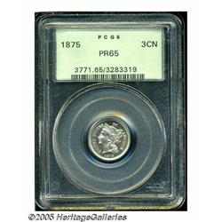 1875 3CN PR65 PCGS. Bright silvery surfaces displ