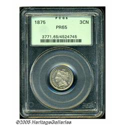 1875 3CN PR65 PCGS. Freckled golden-gray patina r