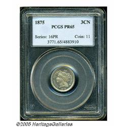 1875 3CN PR65 PCGS. Low-intensity ice-blue and go