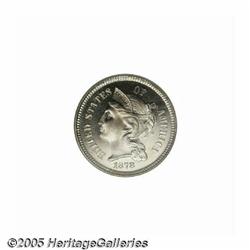 1878 3CN PR67 Cameo NGC. Sharply struck and fully