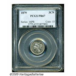 1879 3CN PR67 PCGS. Sharply struck, with bright b