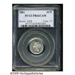 1881 3CN PR66 Cameo PCGS. The 8s in the date are 