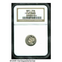 1881 3CN PR67 Cameo NGC. An exquisite example wit