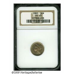 1882 3CN PR65 NGC. Attractive violet-gold surface
