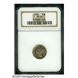 1884 3CN PR65 NGC. Attractive Gem proof with vagu