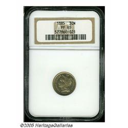 1885 3CN PR65 NGC. Lovely rose-golden example wit