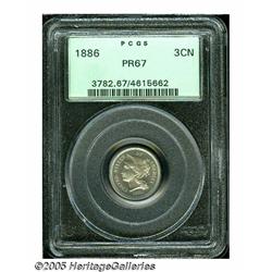 1886 3CN PR67 PCGS. Superb-Gem with matte gold-bl