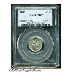 1886 3CN PR67 PCGS. This lovely proof is bathed i