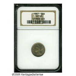 1887 3CN PR65 NGC. Champagne-rose color covers th