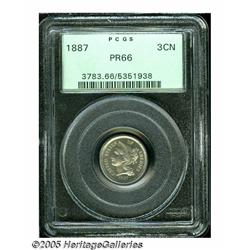 1887 3CN PR66 PCGS. An attractive, satiny Superb-