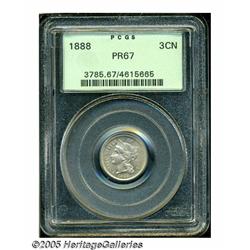 1888 3CN PR67 PCGS. Speckles of milky-gray color 