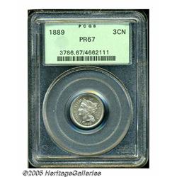 1889 3CN PR67 PCGS. A satiny, lustrous appearance