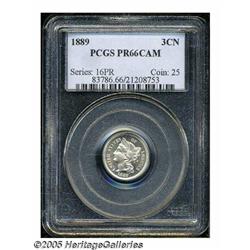 1889 3CN PR66 Cameo PCGS. Scarce with cameo contr