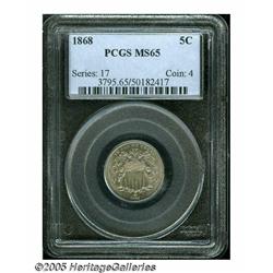1868 5C MS65 PCGS. A mixture of lovely steel-blue