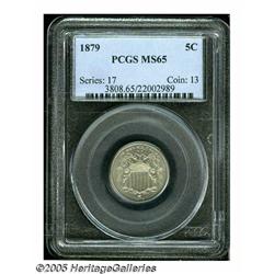 1879 5C MS65 PCGS. Very attractive satiny Gem wit