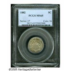 1882 5C MS65 PCGS. Nickel-gray surfaces display s